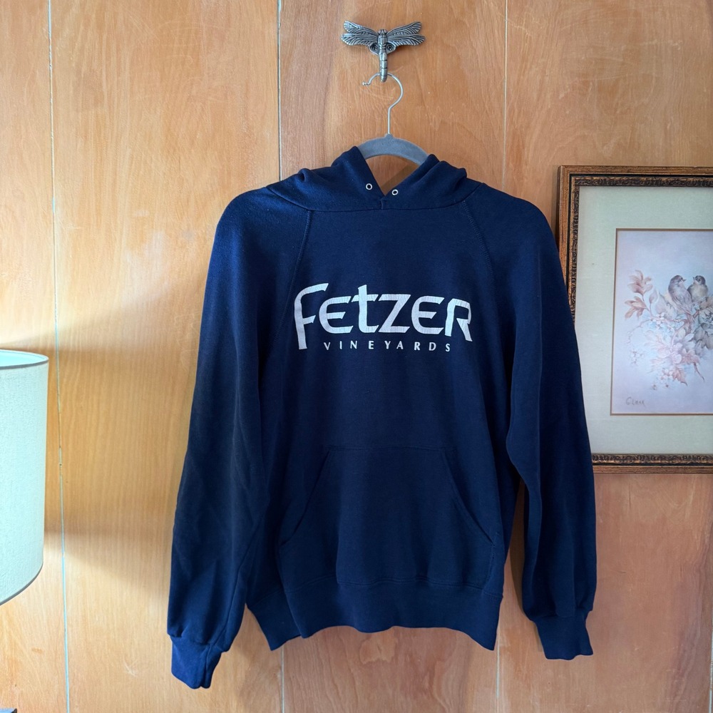 Vintage Bassett-Walker Fetzer Vineyards‎ Navy Blue Hoodie Sweatshirt Mens L